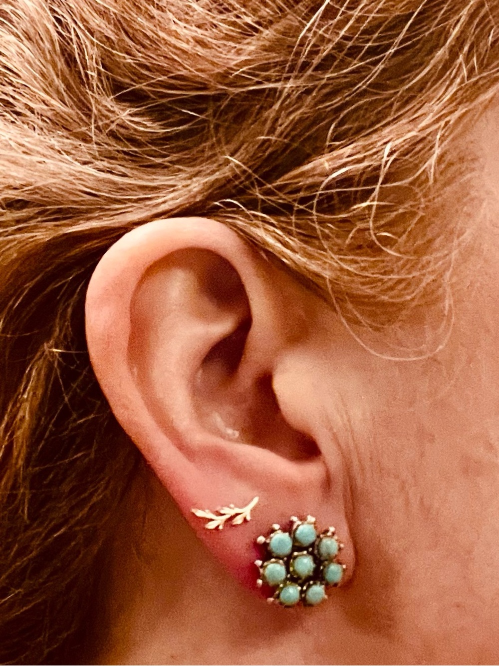 Zuni turquoise sterling silver cluster stud earrings - Picture 3 of 4